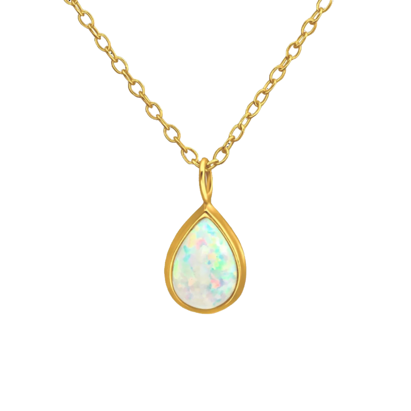 Gold fire and snow opal necklace made from sterling silver | april child australia