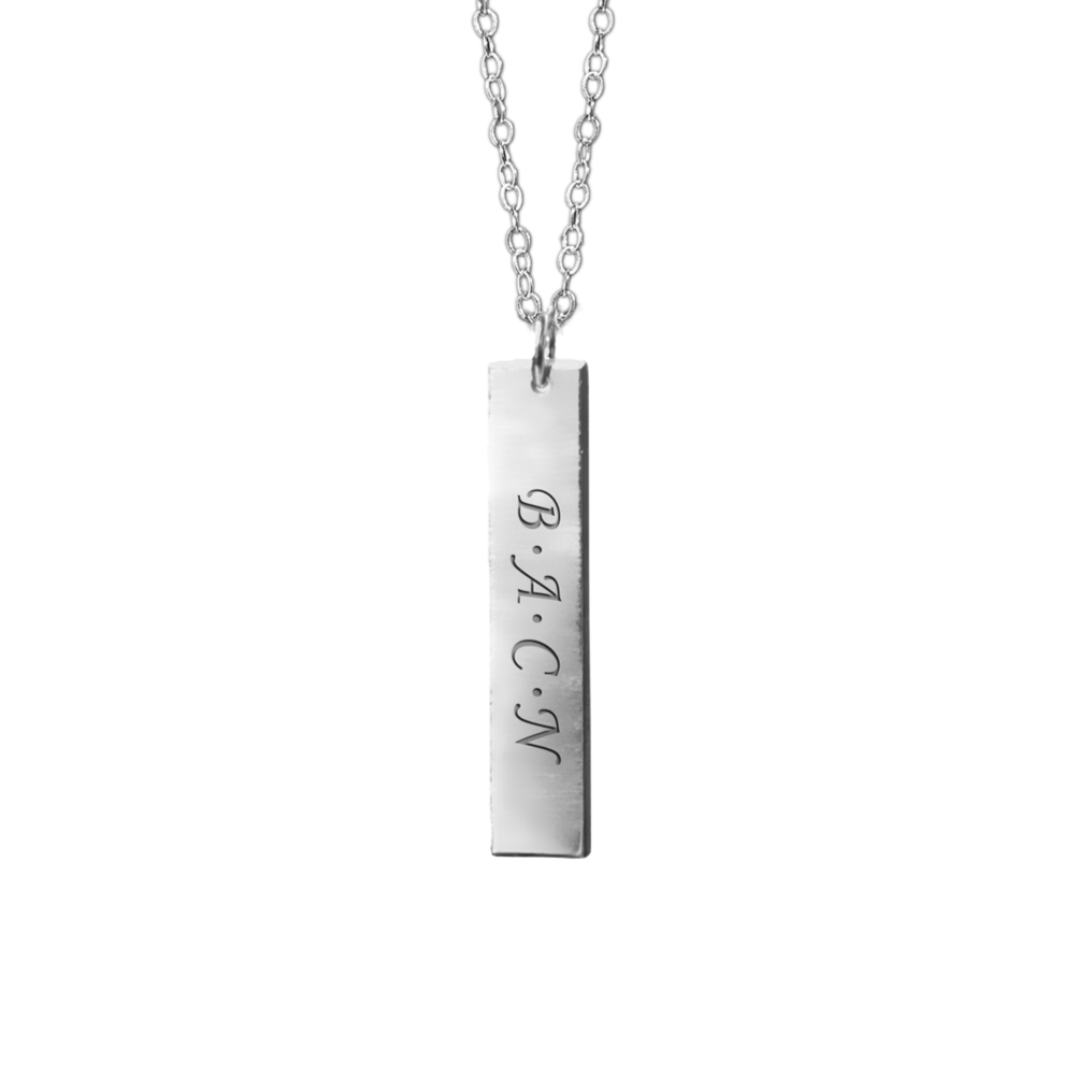 silver bar custom name necklace- custom initial necklace- april child
