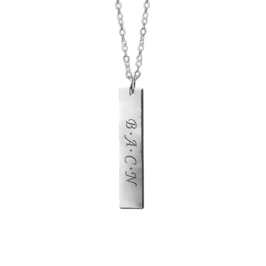 silver bar custom name necklace- custom initial necklace- april child
