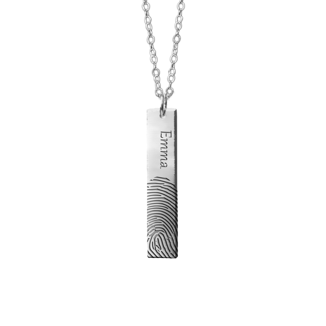 silver custom fingerprint and name necklace- keepsake jewellery- april child