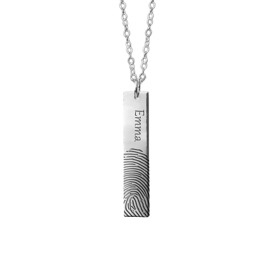 silver custom fingerprint and name necklace- keepsake jewellery- april child