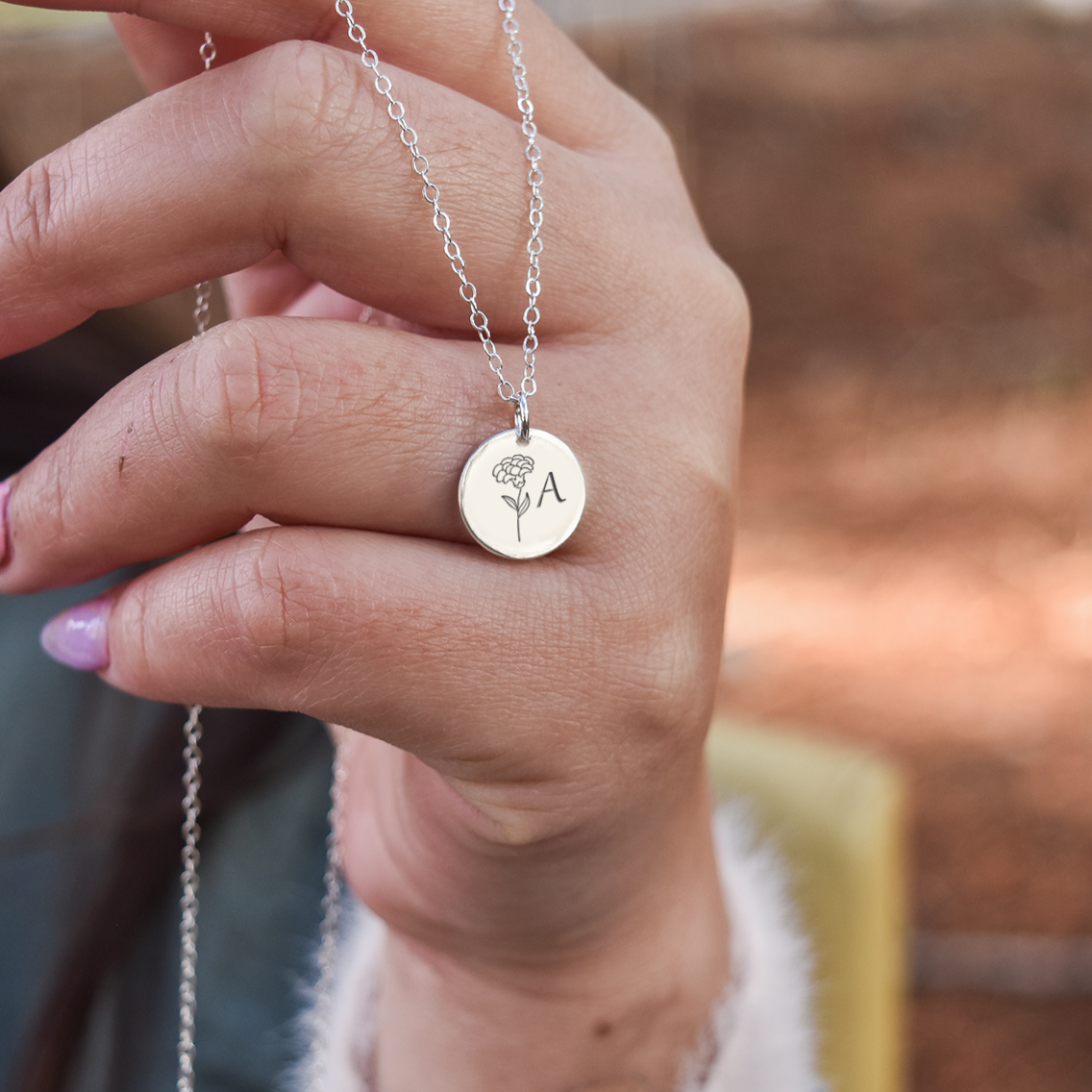 'Initial Botanica' Birth Month Flowers and Initial Necklaces