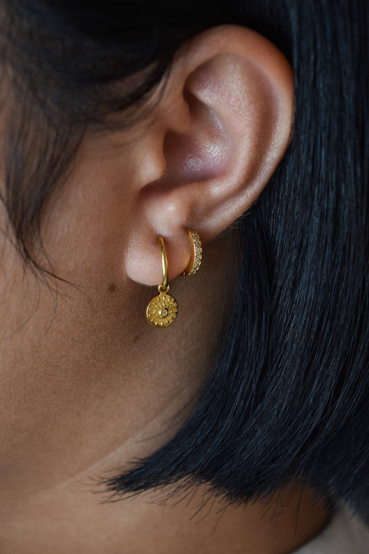 Gold plated sterling silver huggies with Cubic zirconia stones
