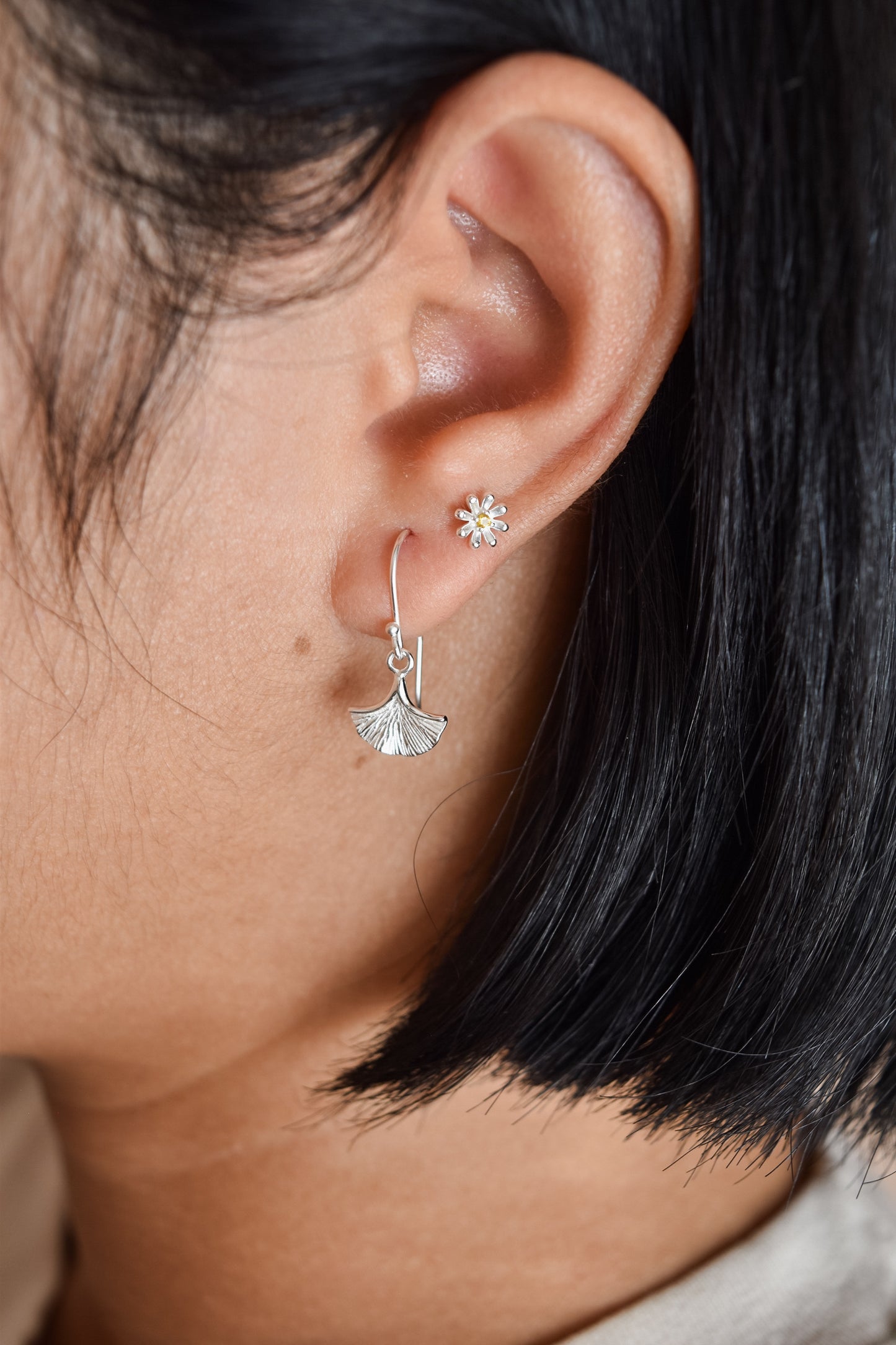 Sterling silver daisy studs with yellow cubic zirconia stones