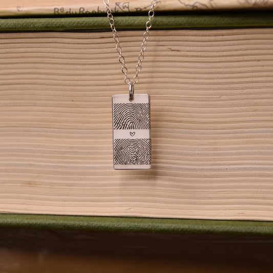 couple fingerprint necklace, necklace for couples, personalised engraved necklace- April Child