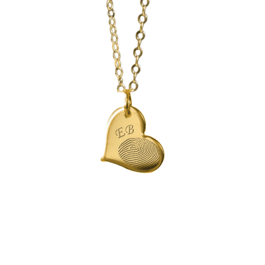 custom fingerprint necklace in gold heart pendant- keepsake jewellery- april child