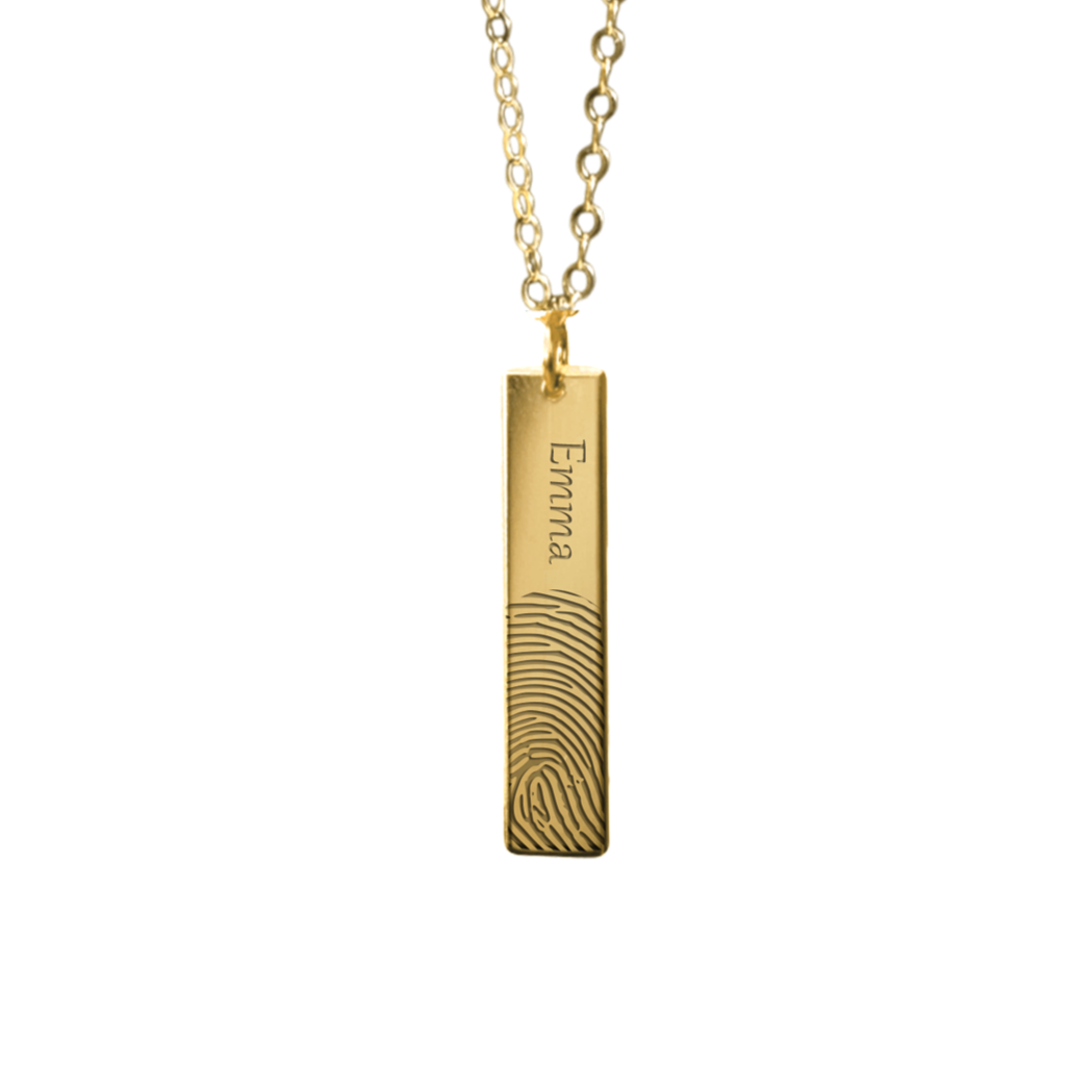 gold custom fingerprint and name necklace- keepsake jewellery- fingerprint jewellery- april child