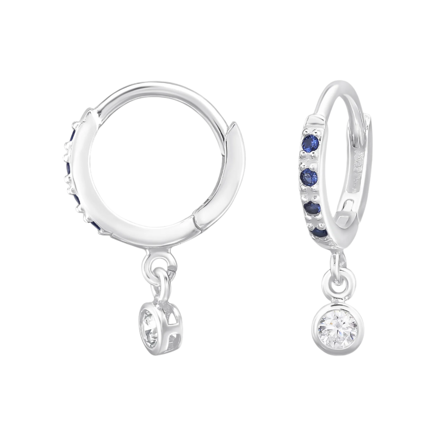 CZ sapphire crystal dangle huggies, sterling silver April Child