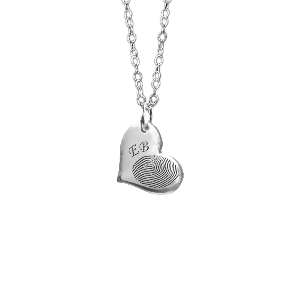 custom fingerprint necklace in silver heart pendant- keepsake jewellery- april child