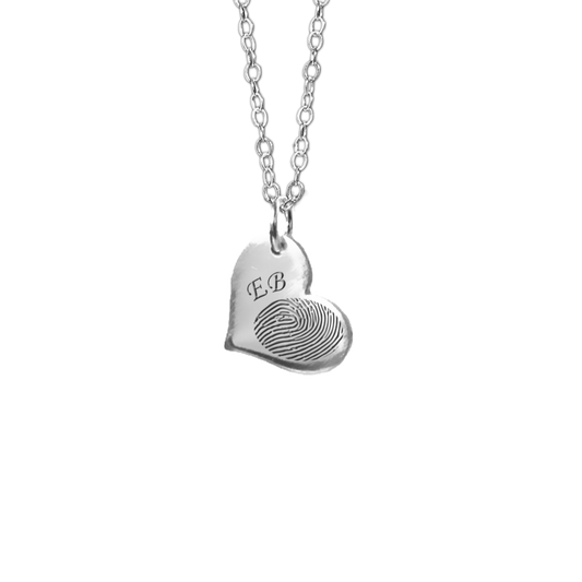custom fingerprint necklace in silver heart pendant- keepsake jewellery- april child