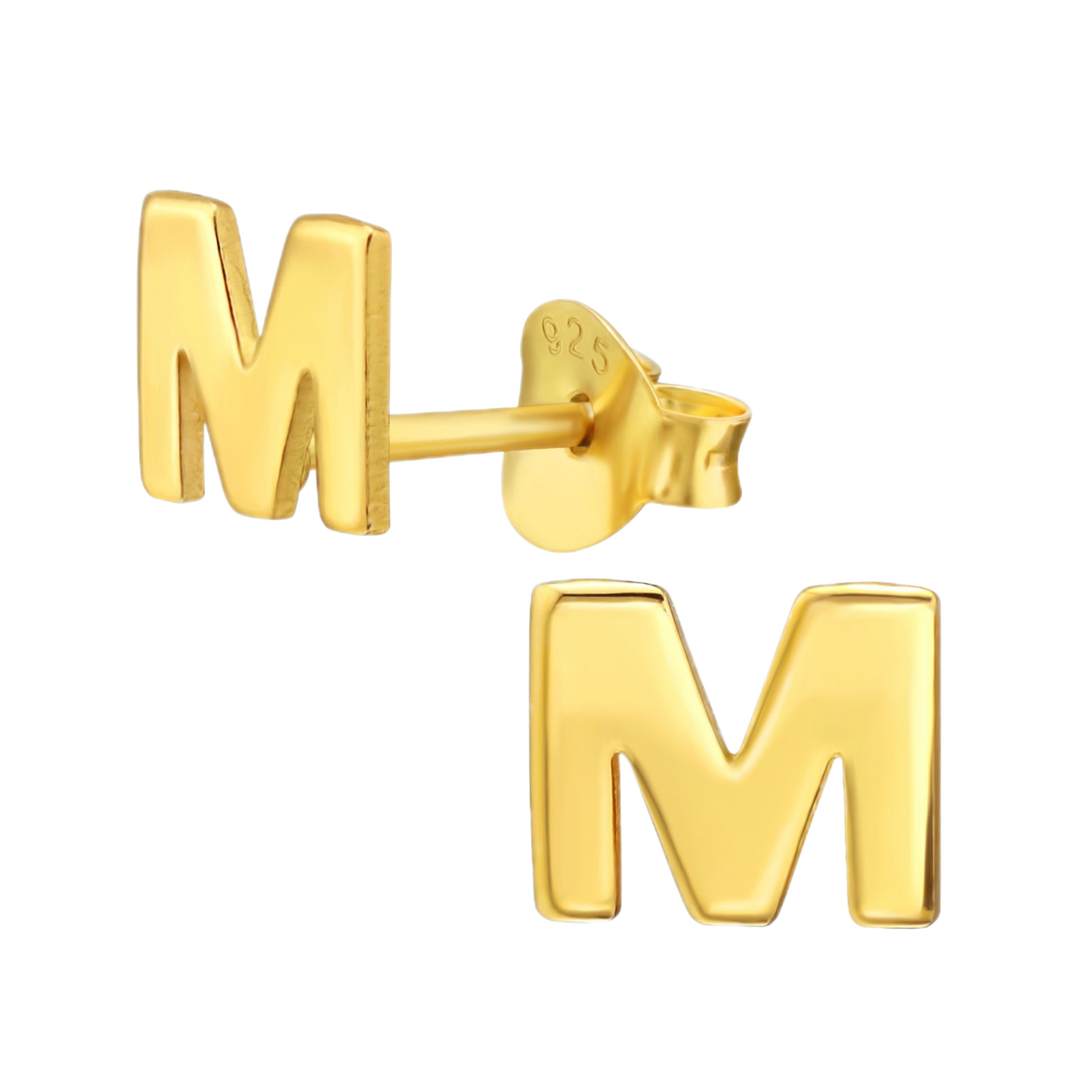 Gold M initial studs