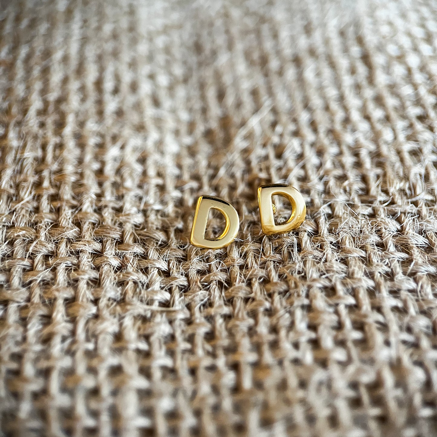 Gold D initial studs