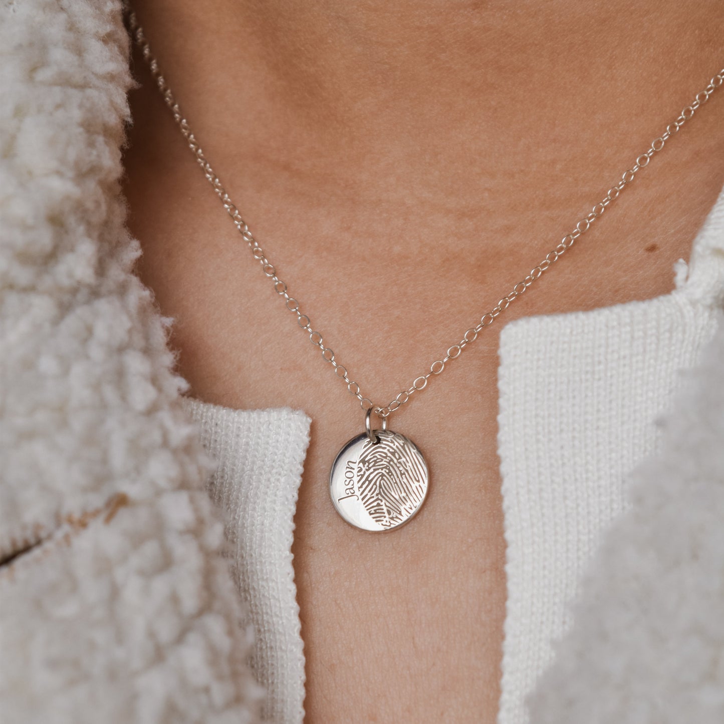 Round 'Within Your Touch' Fingerprint & Name Necklaces