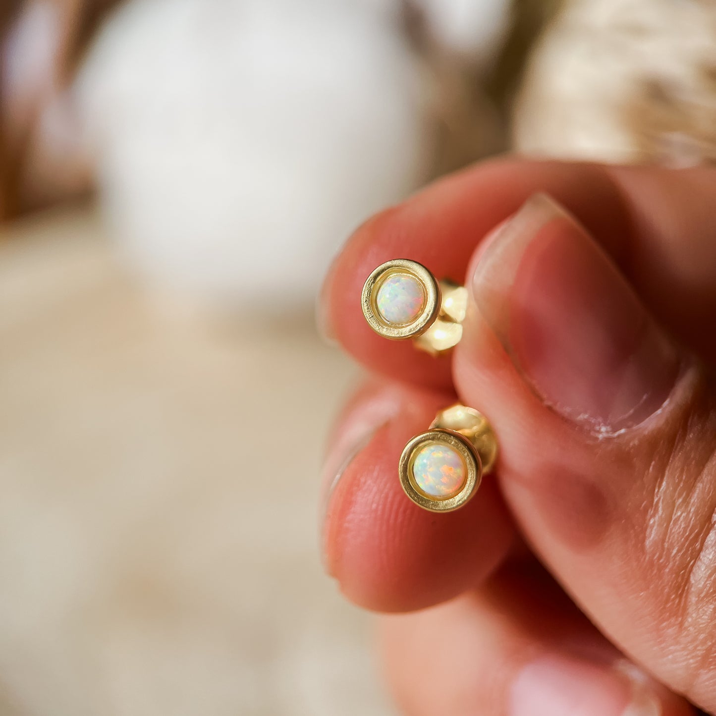 Gold White dreams studs