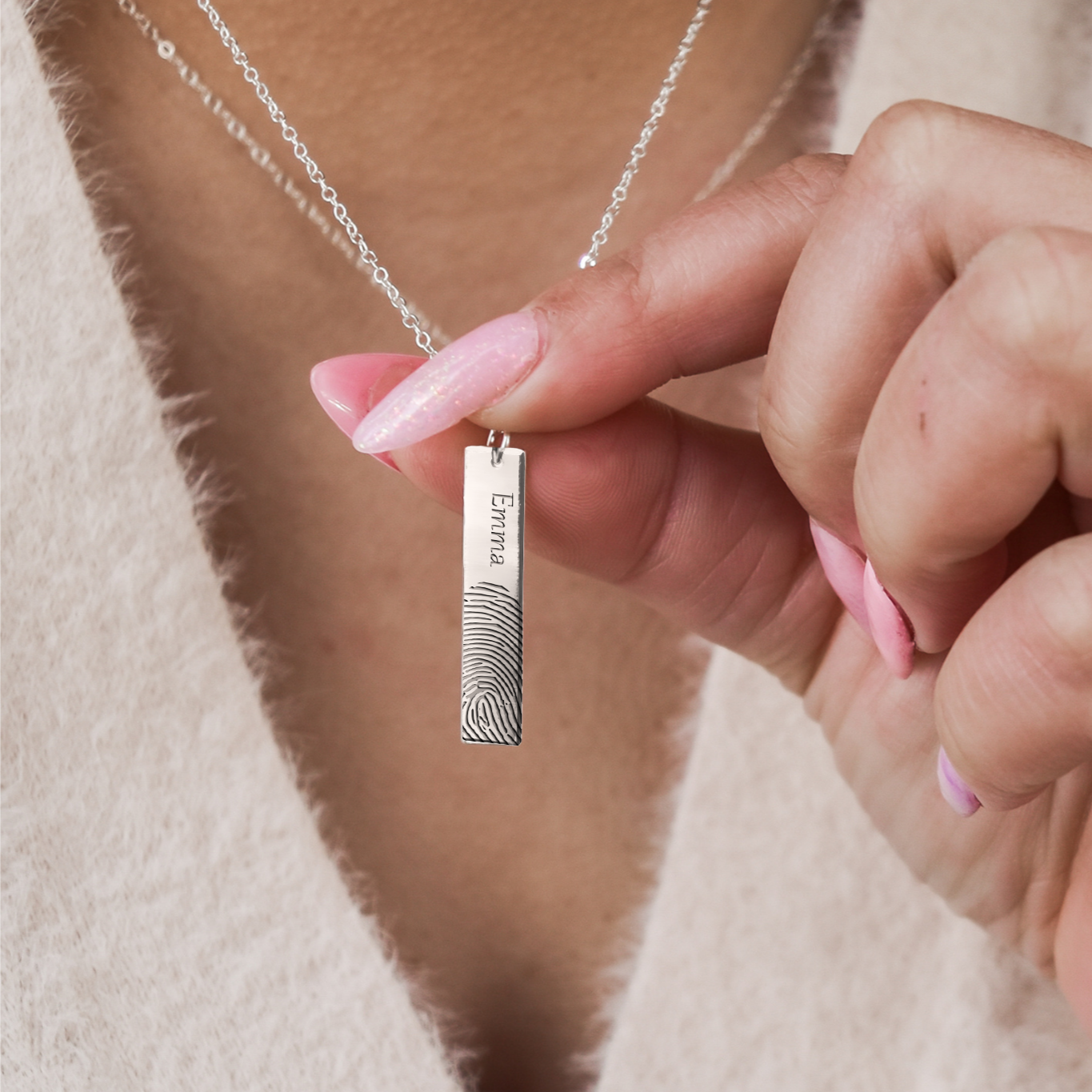 Bar 'Within Your Touch' Fingerprint & Name Necklaces