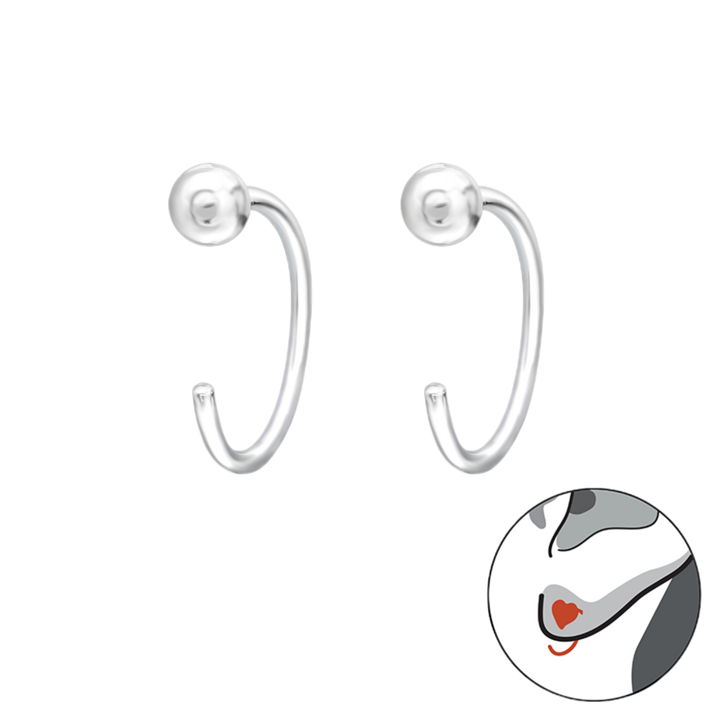 ball ear huggers made from sterling silver. The posts hug your ears and point forward so they don't hurt your ears like regular studs. april child australia