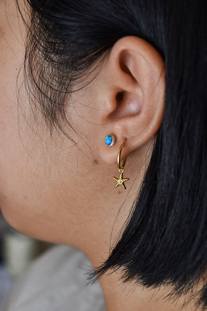 Gold starfish hoops/ sleepers in sterling silver