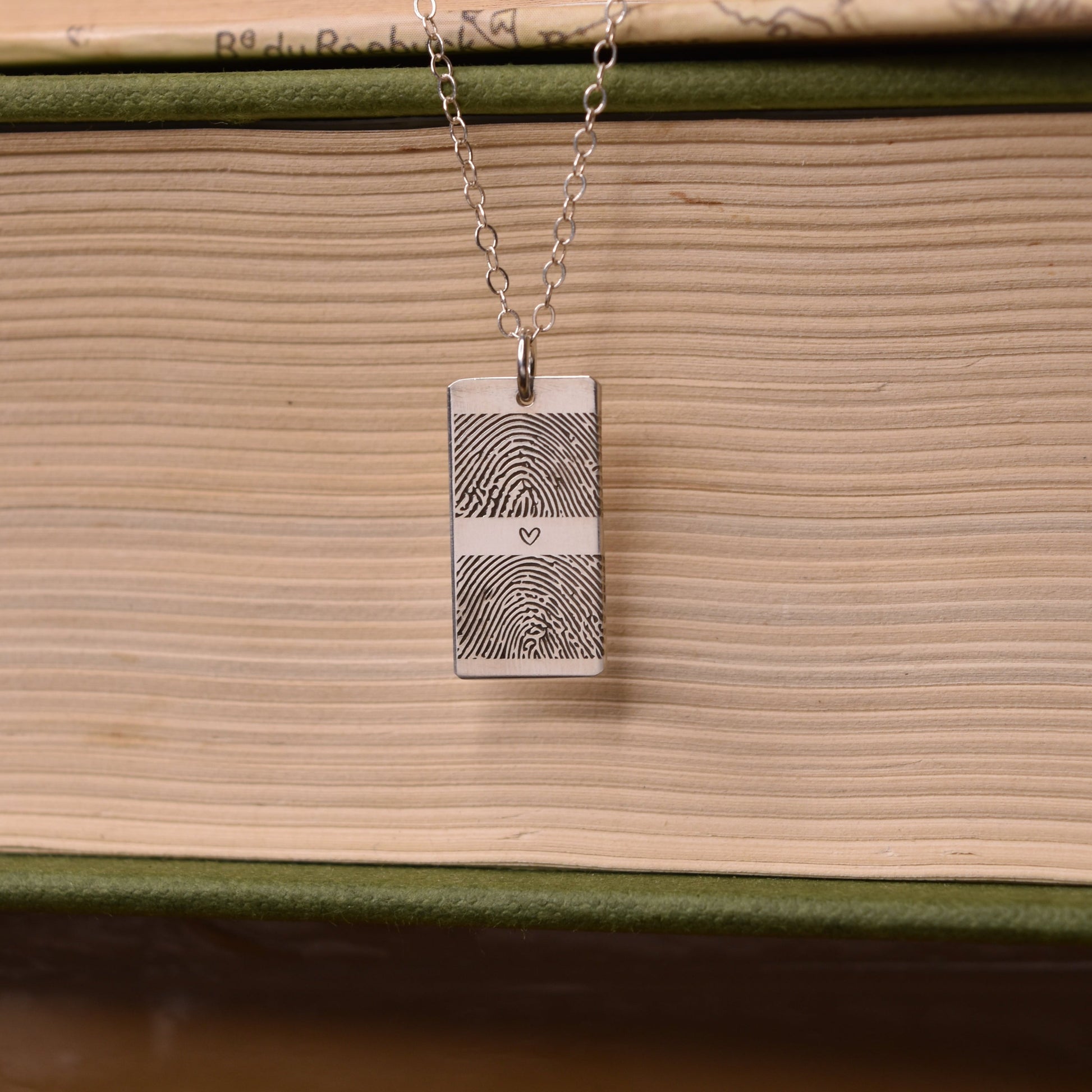 couple fingerprint necklace, necklace for couples, personalised engraved necklace- April Child