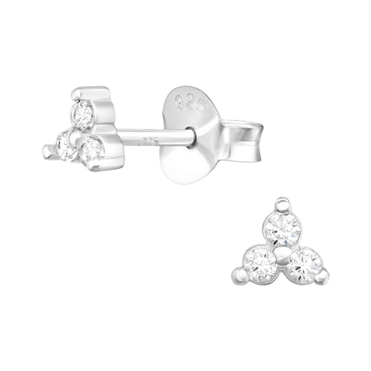 Triple CZ crystal studs made from sterling silver by April Child