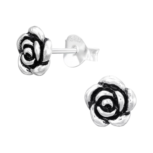 oxidised silver style rose ear studs made from sterling silver | april child australia