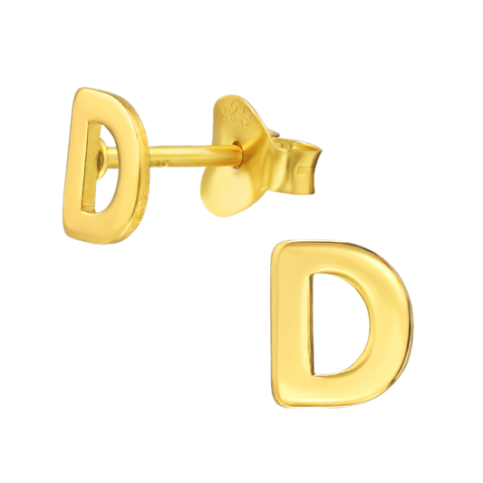 Gold D initial studs