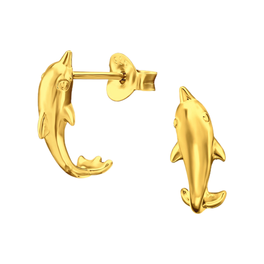 Gold dancing dolphin studs