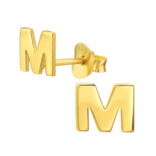 Gold M initial studs