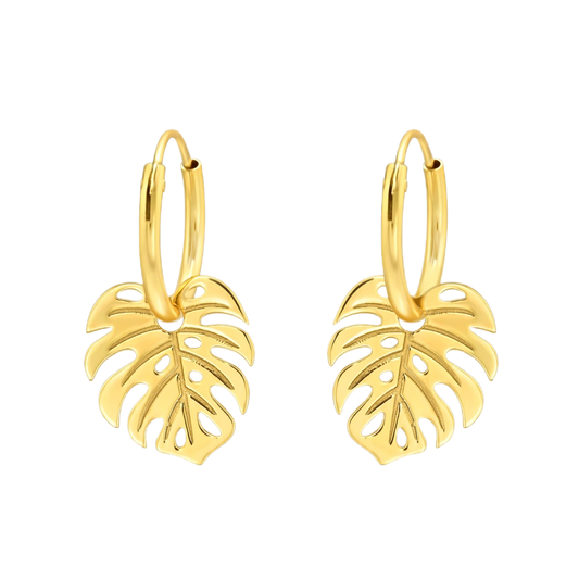 Gold monstera Hoops/ Sleepers