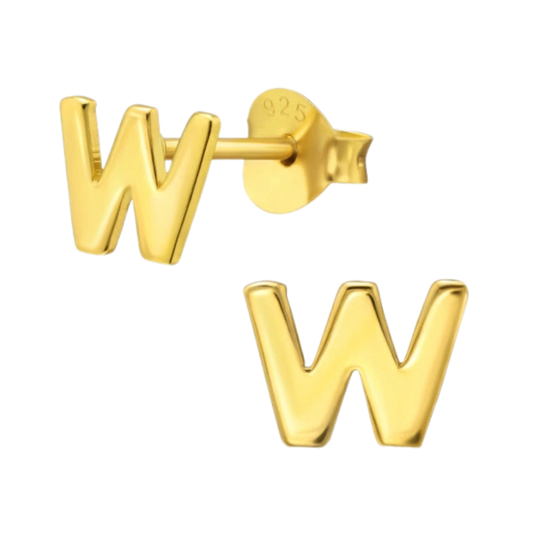 Gold W initial studs