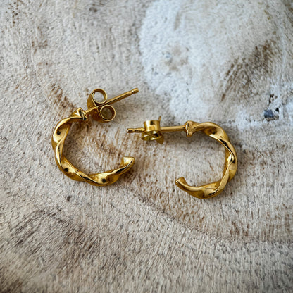 Gold Lava twisted half hoop studs