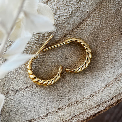 Gold crescent rope hoop studs