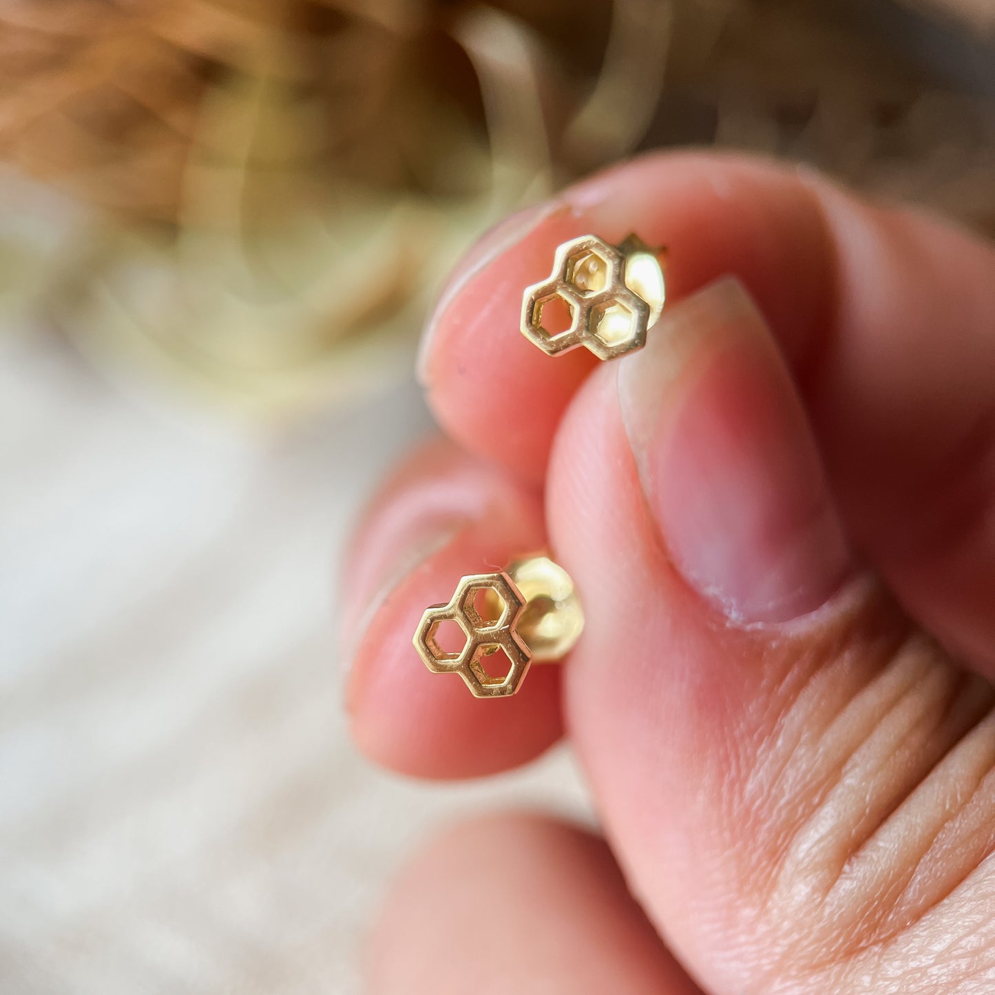 Gold Honeycomb studs